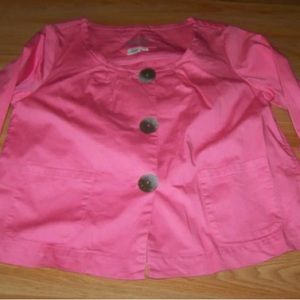 Women's Size Medium LAL Live A Little Pink Jacket 3/4" Sleeves Large Buttons EUC